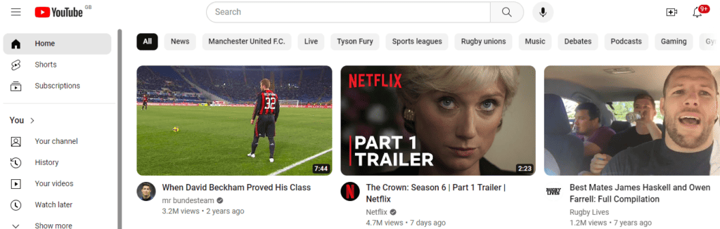 YouTube Interface